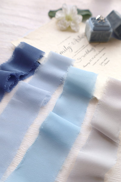 Handmade 1.5" Chiffon Silk-Like Ribbon, French Dusty Blue