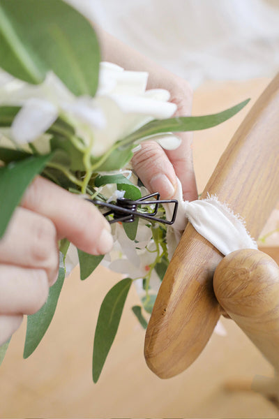 Set of 8 Chair Flowers - Natural Ivory&Greenery