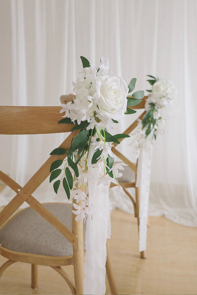 Set of 8 Chair Flowers - Natural Ivory&Greenery