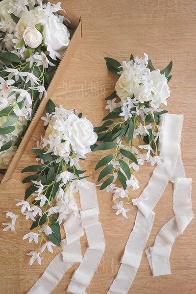 Set of 8 Chair Flowers - Natural Ivory&Greenery