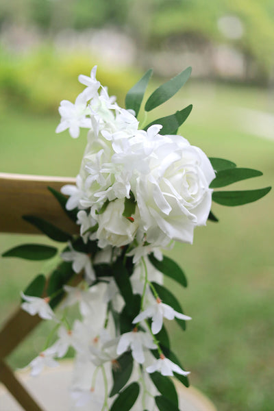 Set of 8 Chair Flowers - Natural Ivory&Greenery