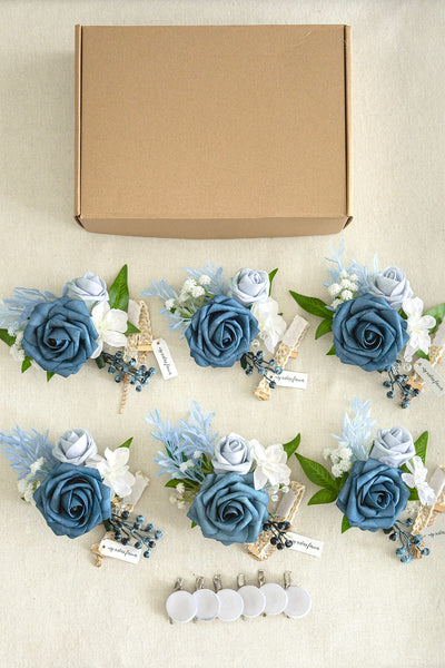 Shoulder / Wrist Corsage in French Dusty Blue, Set of 6
