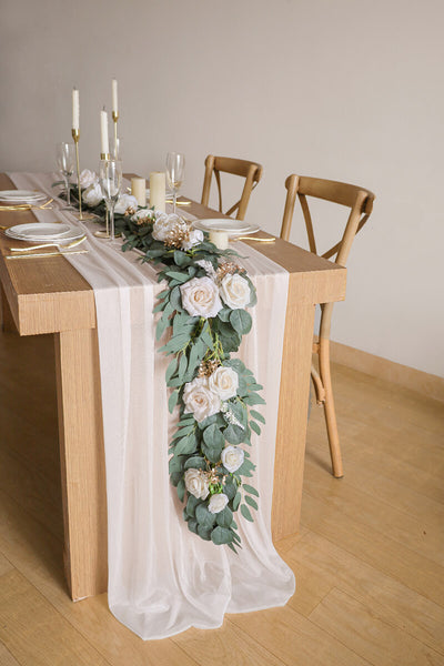 10 Feet White Chiffon Table Runner