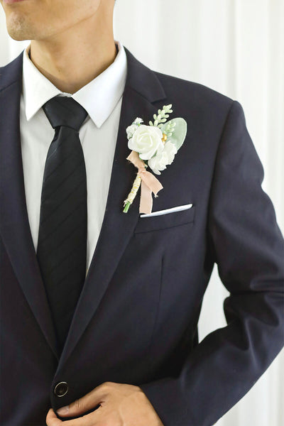 Wedding Boutonniere for Men in Elegant Dusty Rose, Set of 6