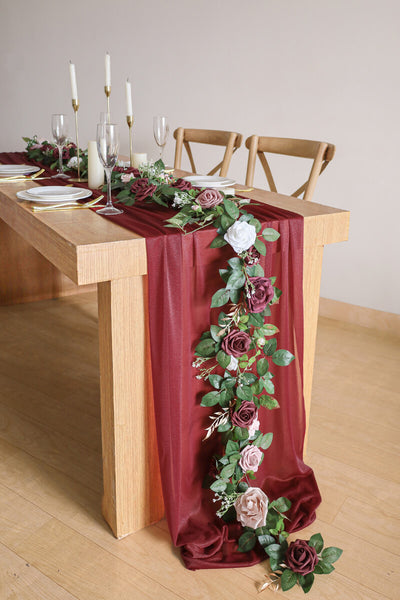 10 Feet Burgundy Chiffon Table Runner