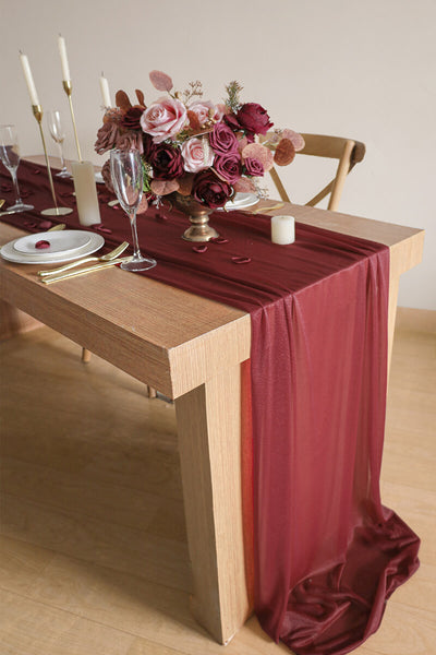 10 Feet Burgundy Chiffon Table Runner