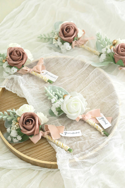Wedding Boutonniere for Men in Elegant Dusty Rose, Set of 6