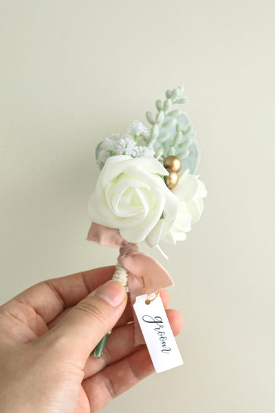 Wedding Boutonniere for Men in Elegant Dusty Rose, Set of 6