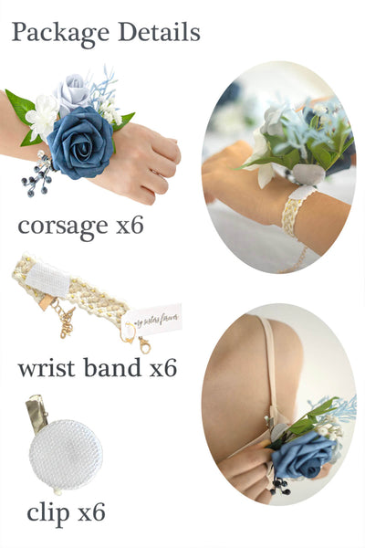 Shoulder / Wrist Corsage in French Dusty Blue, Set of 6