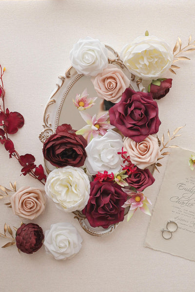Romantic Marsala Deluxe Artificial Flowers Box Set