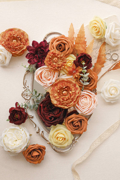 Passionate Burnt Orange Deluxe Artificial Flowers Box