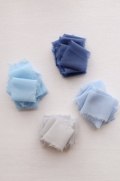 Handmade 1.5" Chiffon Silk-Like Ribbon, French Dusty Blue