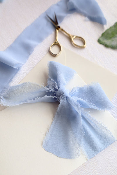 Handmade 1.5" Chiffon Silk-Like Ribbon, French Dusty Blue