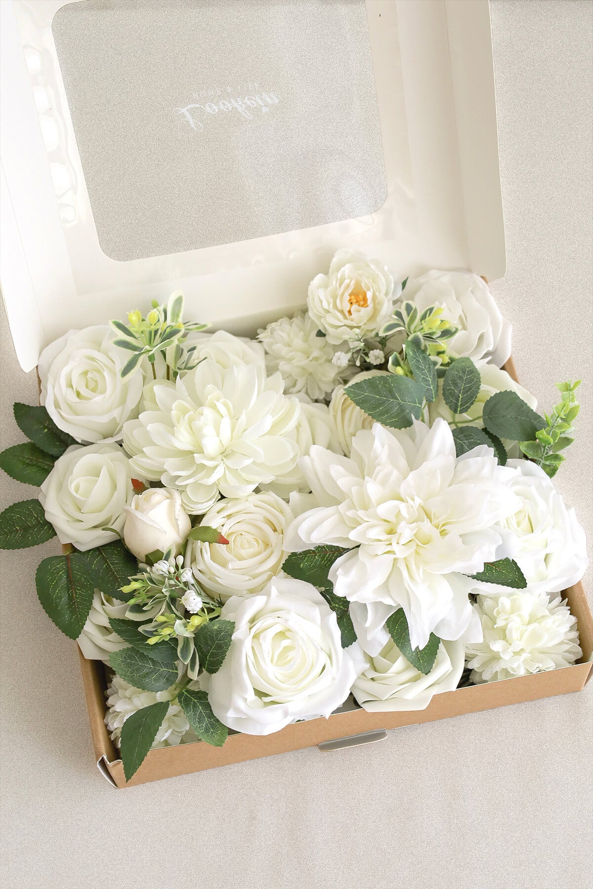 Vibrant Ivory Deluxe Artificial Flowers Box