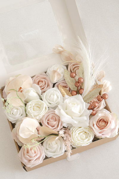 Chic Beige Deluxe Artificial Flowers Box
