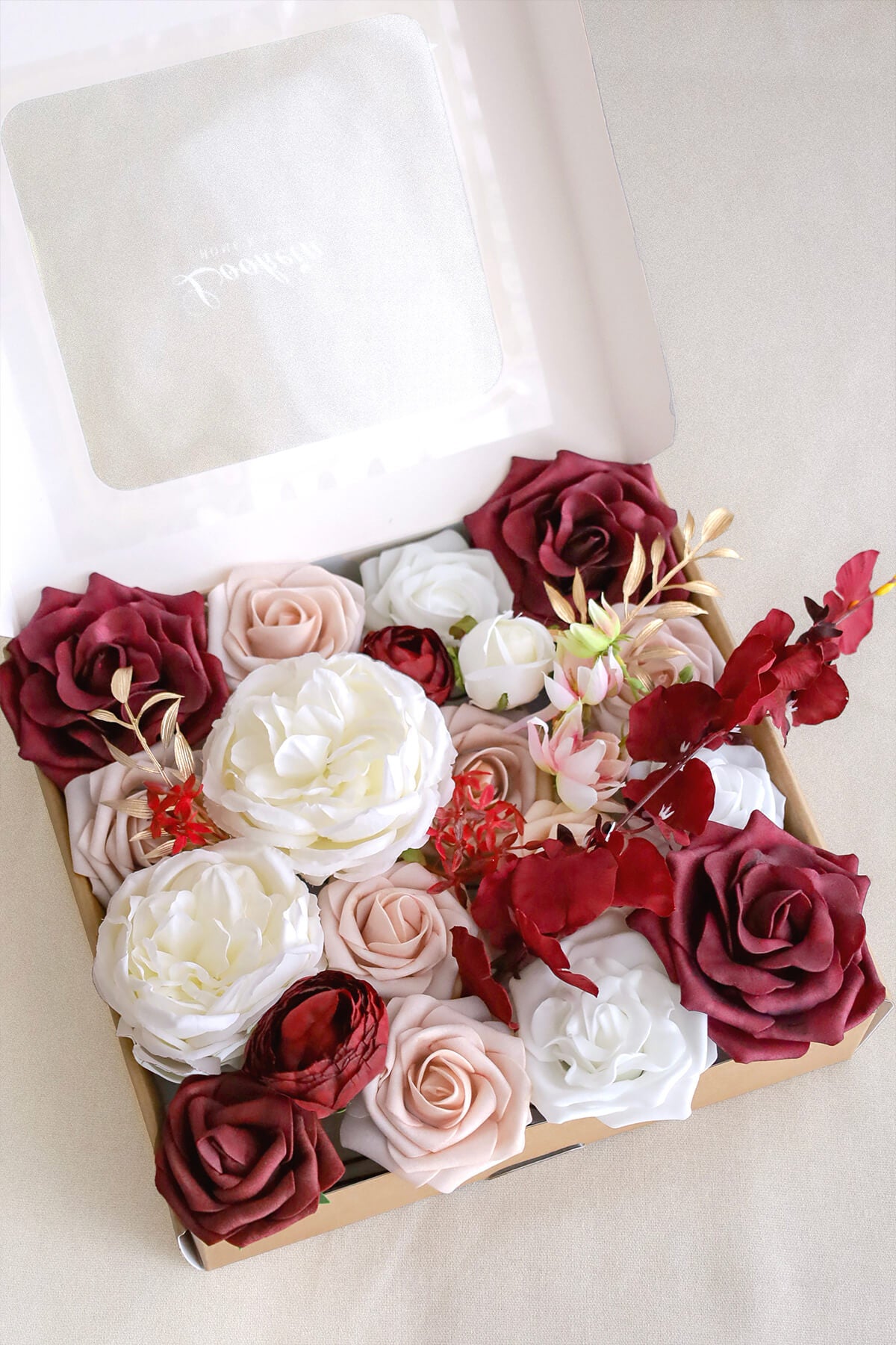 Romantic Marsala Deluxe Artificial Flowers Box Set