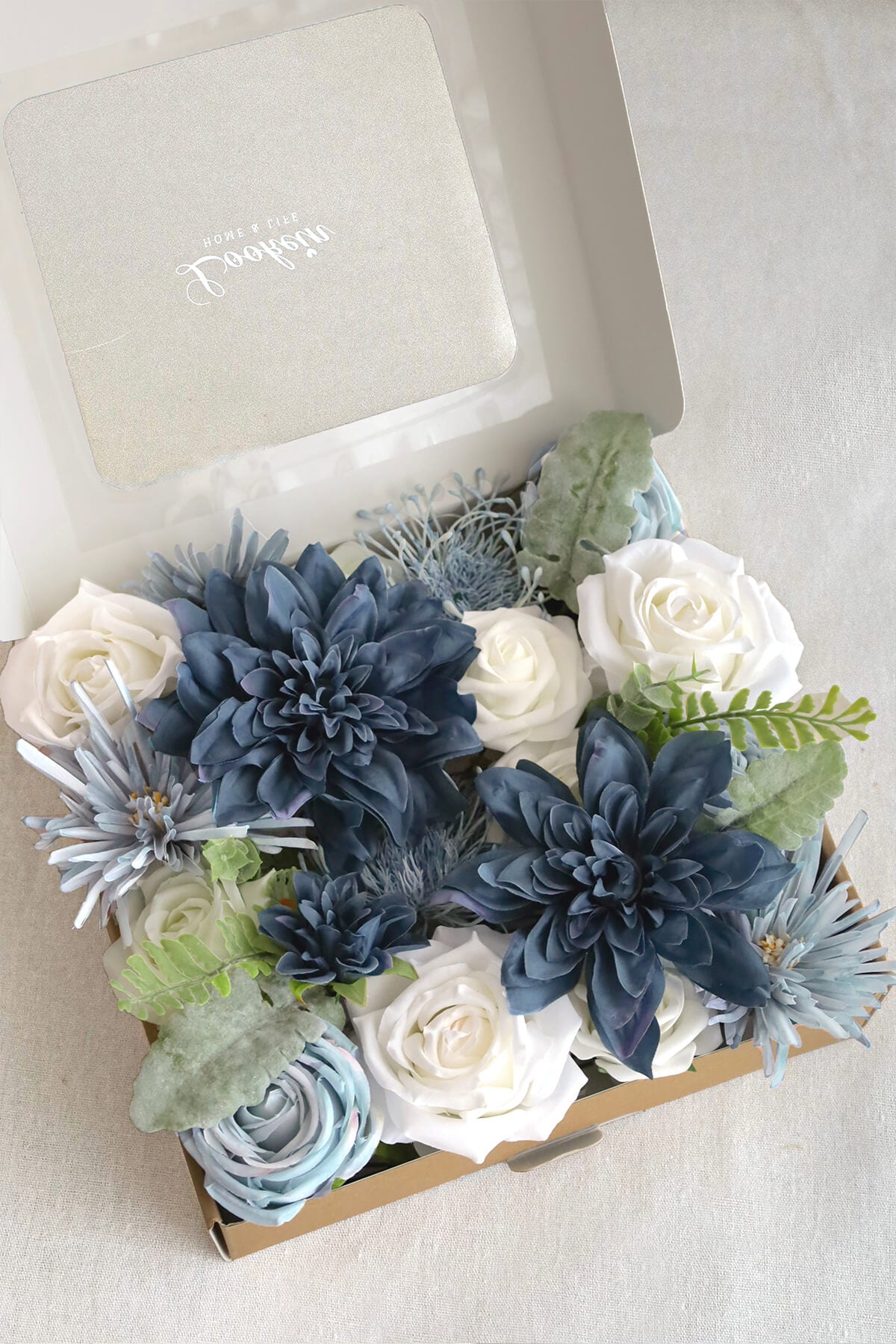 Vintage Dusty Blue Deluxe Artificial Flowers Box