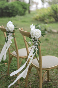 Set of 8 Chair Flowers - Natural Ivory&Greenery