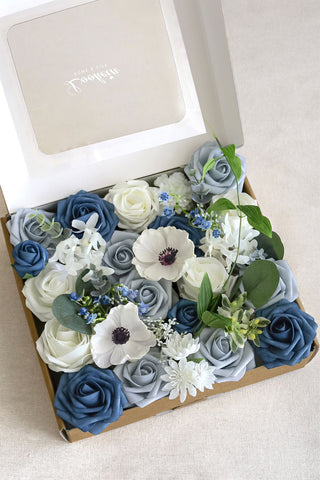 French Dusty Blue Deluxe Artificial Flowers Box