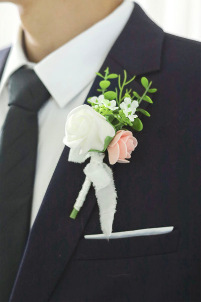Wedding Boutonniere for Men in Tender Blush, Set of 6