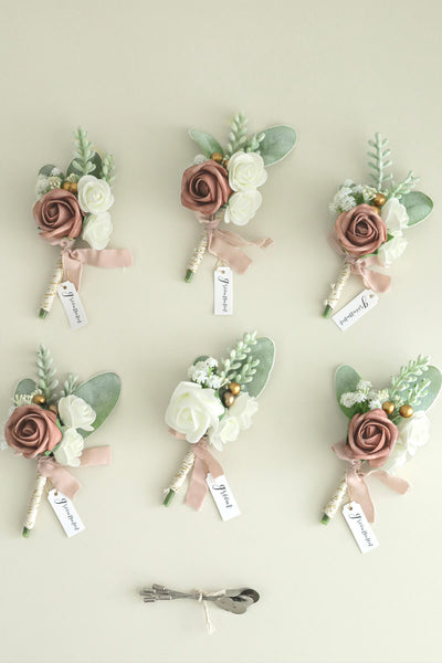 Wedding Boutonniere for Men in Elegant Dusty Rose, Set of 6