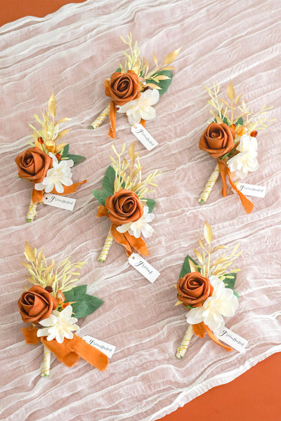 Wedding Boutonniere for Men in Chic Terracotta, Set of 6