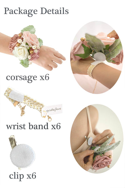 Shoulder / Wrist Corsage in Elegant Dusty Rose, Set of 6